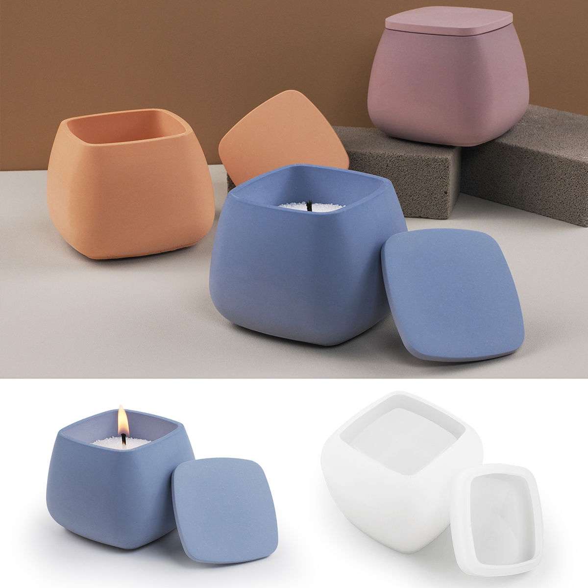 Kraft Box Candle - Kare Mum Kavanoz silikon kalıp DIY